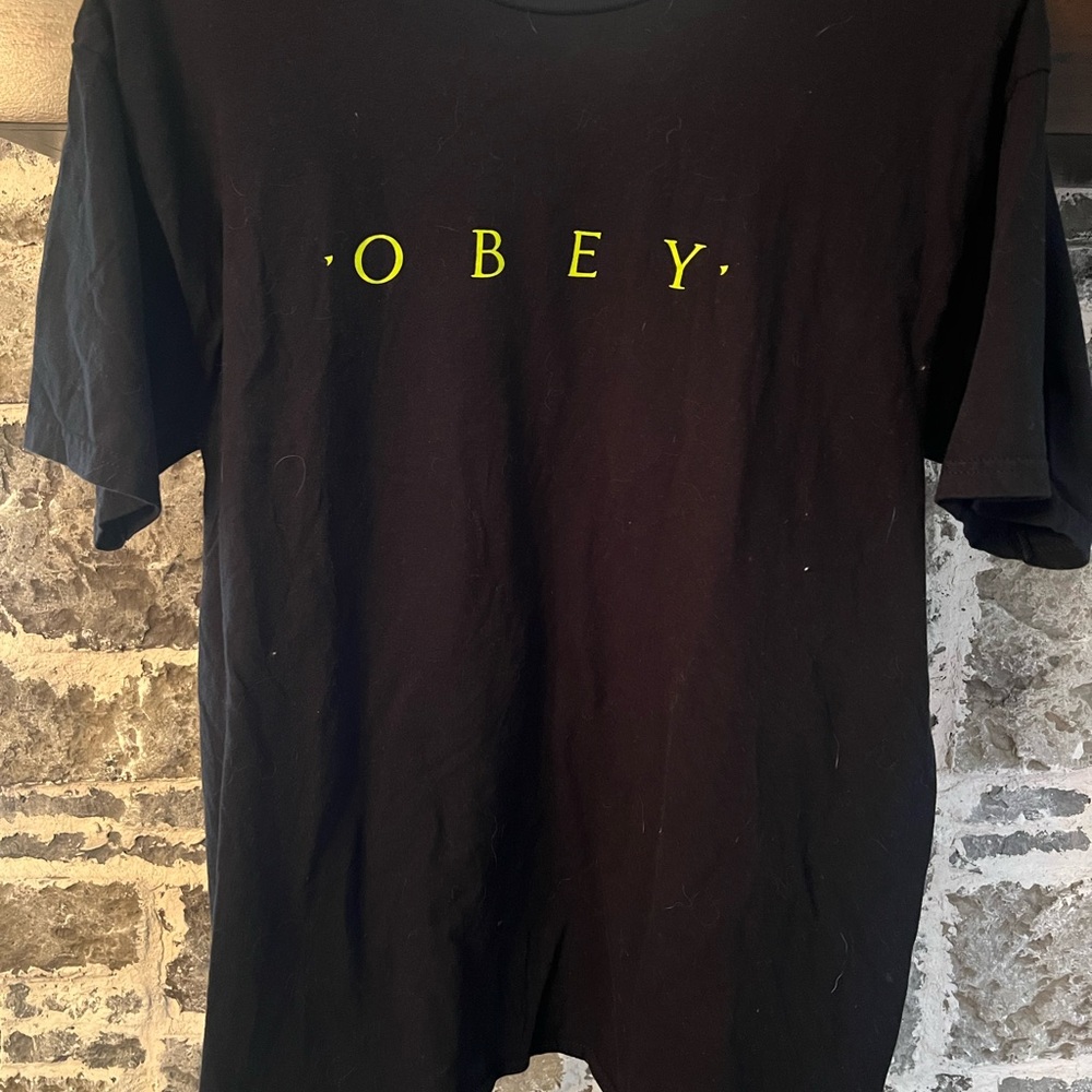 Obey Black Tee with Yellow Logo